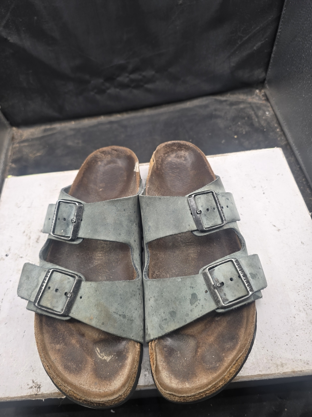 Birkenstock Men's Double Buckle Slides in Washed Green